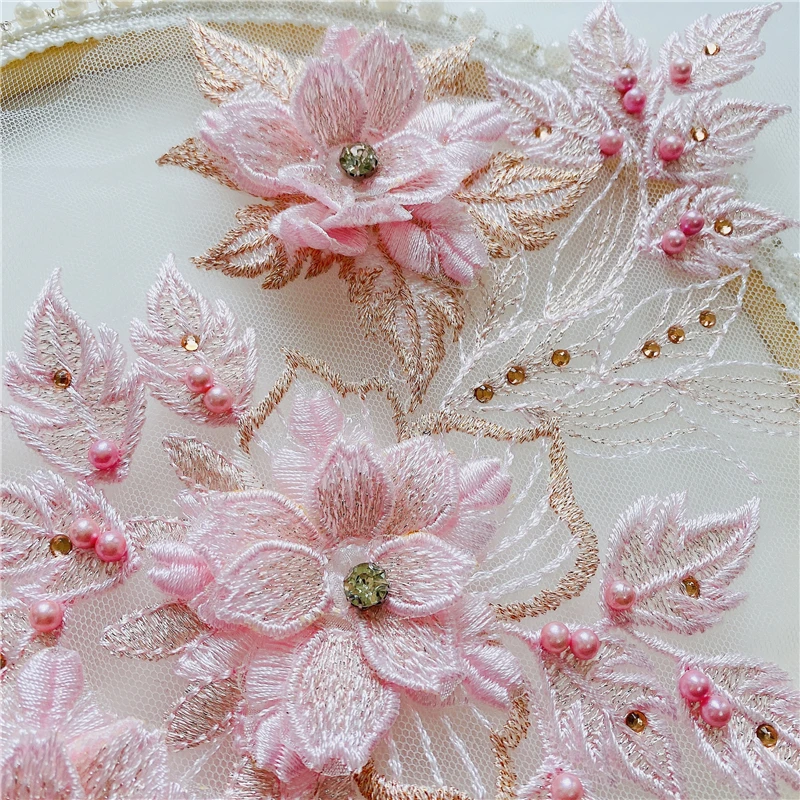 1Pc Embroidery Lace Flowers Patch Applique Repair Diy Handmade Materials Wedding Dress Decoration Accessories 32*20CM