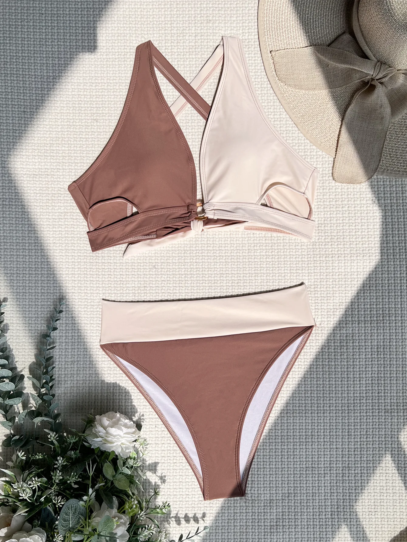 ชุดว่ายน้ําสตรี 2024 ผู้หญิง Tankini สีทึบ Patchwork ชุดว่ายน้ําเซ็กซี่บิกินี่ Hot Spring 2 ชิ้นชุดว่ายน้ําชุดบิกินี่