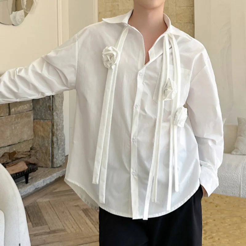 HKSH primavera otoño nueva camisa de mujer de un solo pecho cinta de flores tridimensional elegante moda versátil Casual Tops HK11996