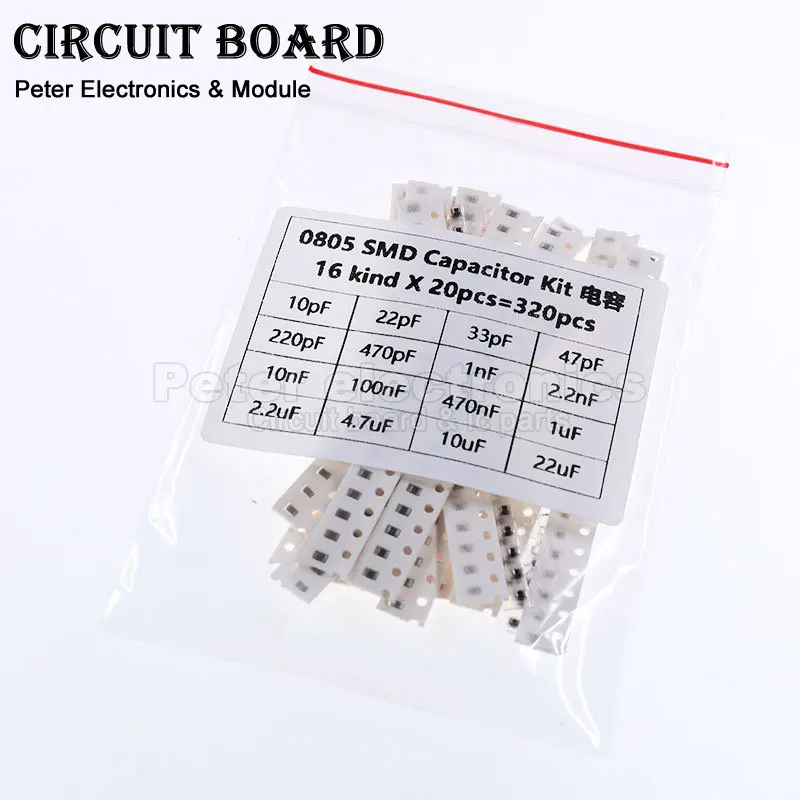 Assorted Capacitor Kit, Electronic DIY Amostras Set, SMD, 10pF ~ 22uF, 16 Valores, 20Pcs, 0805, 320Pcs = 16 Valores