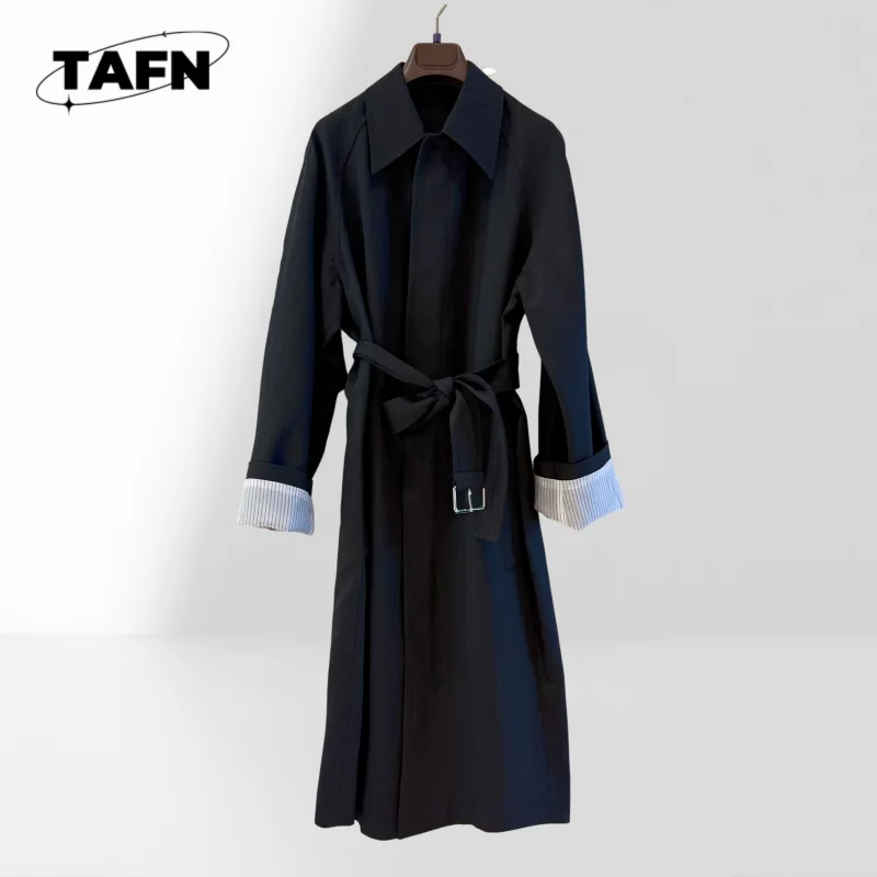 Women's Autumn Coat with Adjustable Waist Women's Casual Longline Trench Coat Button Closure Windbreaker Coat for Women AK0432