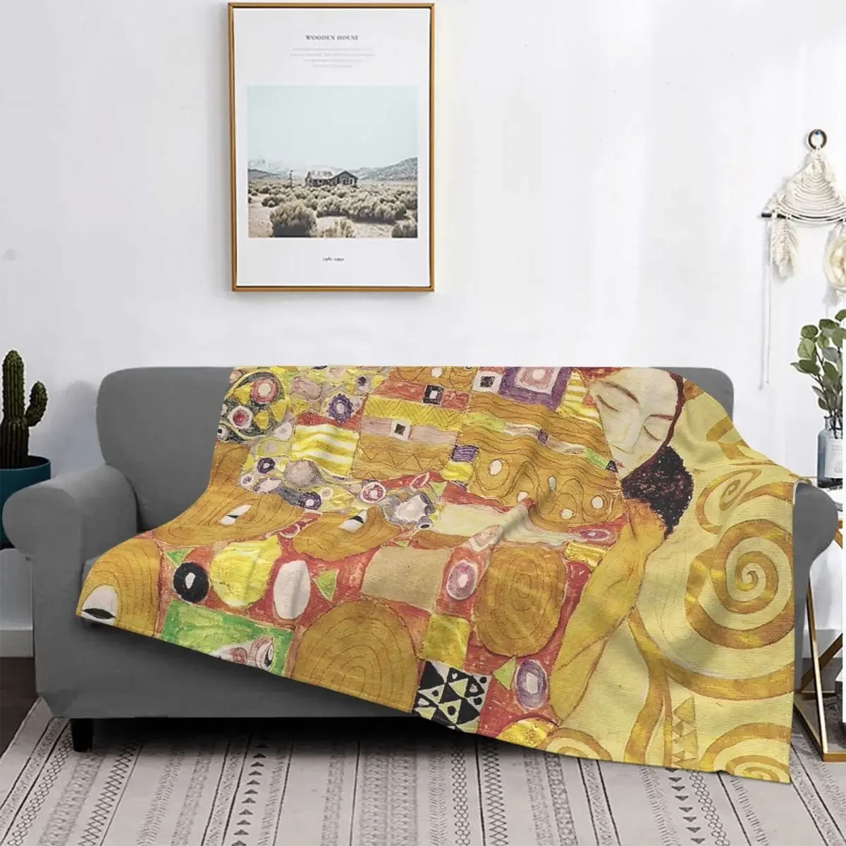 Gustav Klimt Coral Fleece Plush Throw Blanket Lady Freyas Art Blankets for Bed Couch Lightweight Thin Bedding Throws