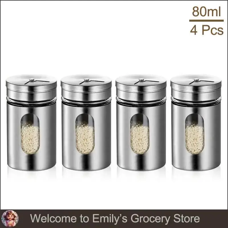 Stainless Steel Spice Shaker Seasoning Cans Rotate Camping Barbecue Jars Spice Storage Box Salt Sugar Pepper Storage Bottle