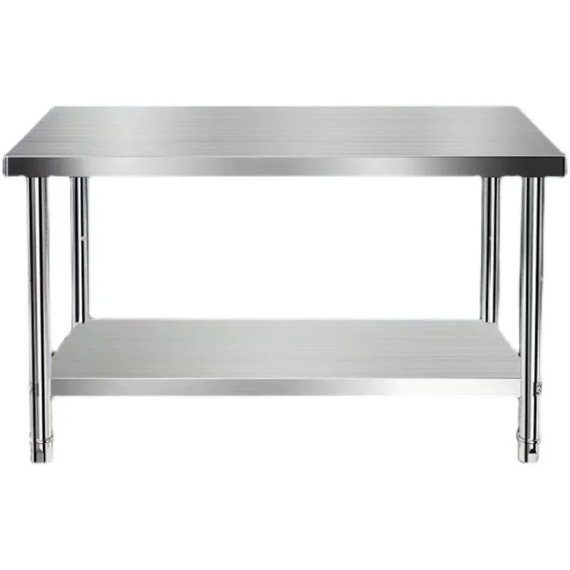 Double layer stainless steel workbench, kitchen operating table, cutting board, triple layer thickened stainless steel table