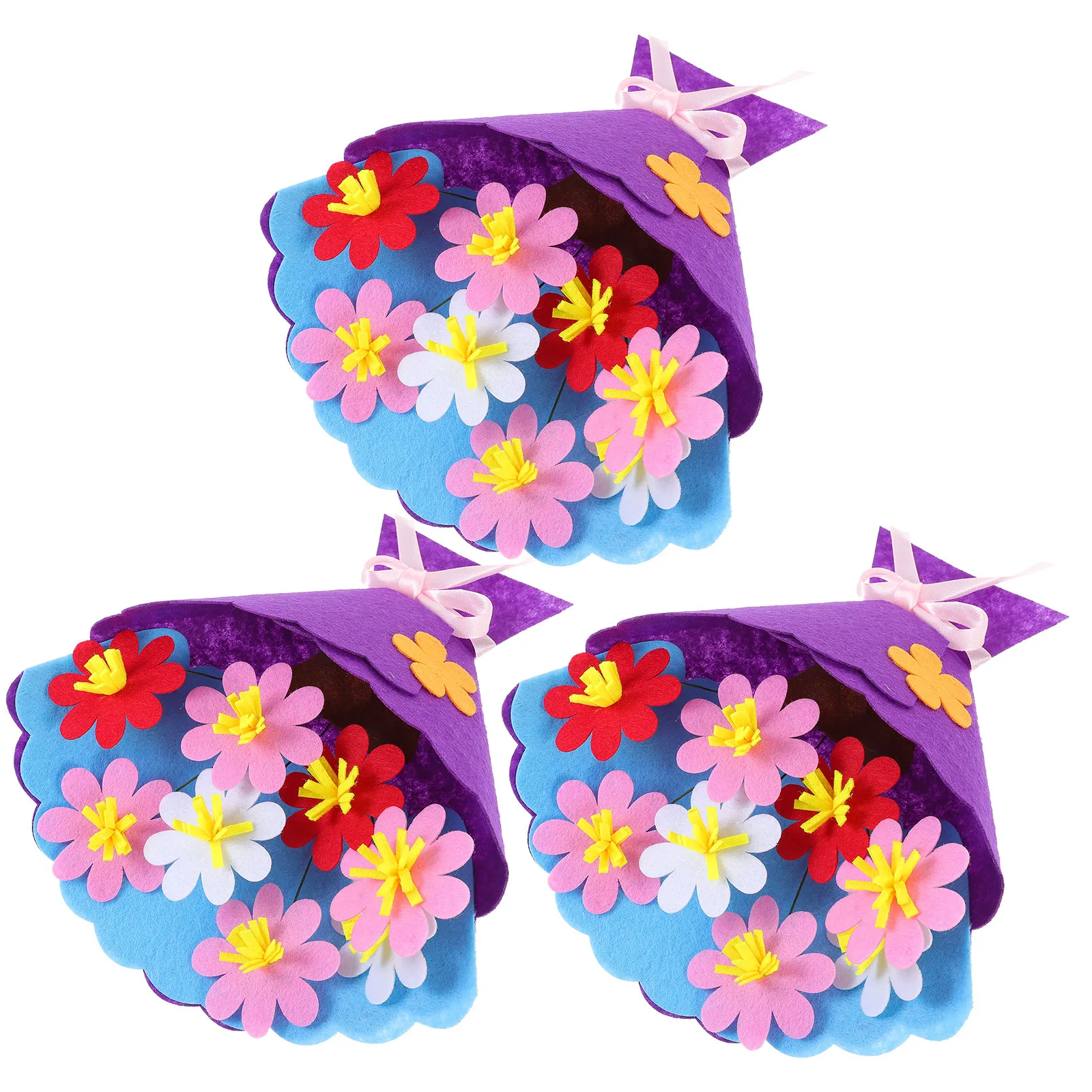 3Pcs DIY Bouquet Material Kit for Kids Nonwoven Craft Set Educational Handmade Flower Assembly Kit Bright Vivid Colors Enhances