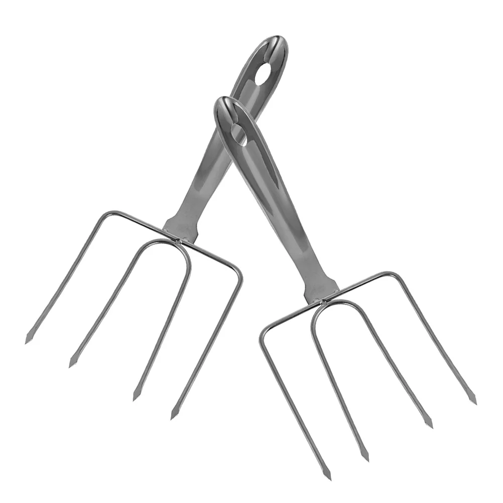 

2pcs Stainless Steel Bbq Fork Turkey Lifter For Roasting Meat Joints Chicken Steak Outdoor Grilling Tool Poultry Lifting Stick