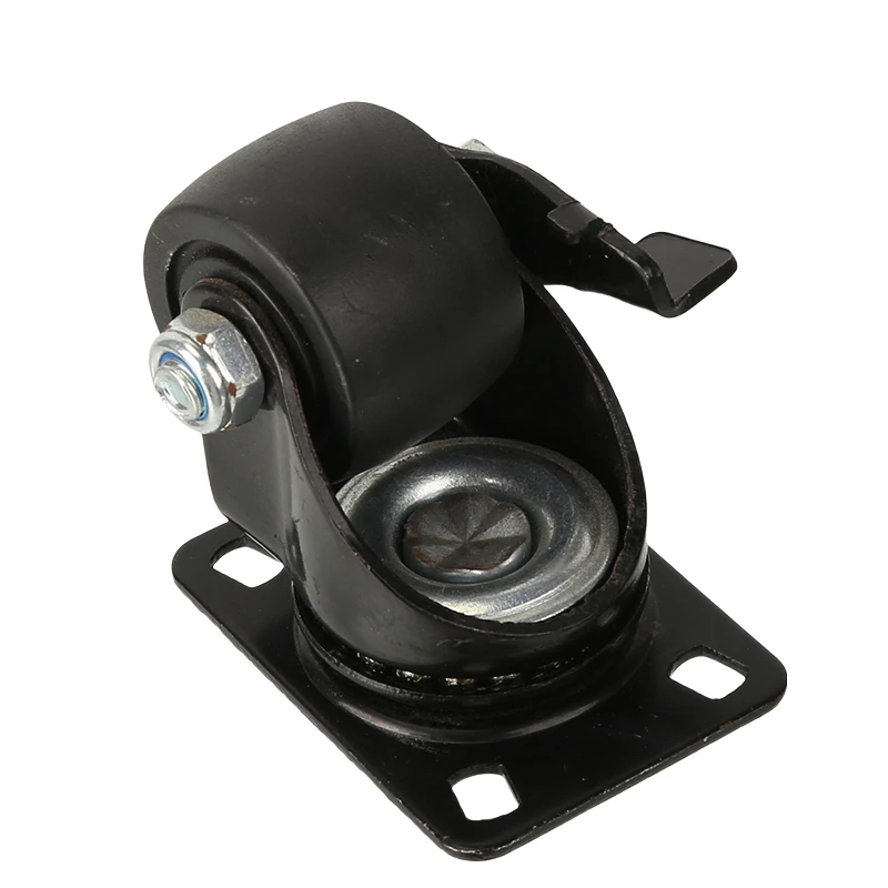 Heavy Duty 1.5 Inch Black Swivel Caster Wheel - Pulley with Flat Brake & Gold Drill Design for Furniture & Machinery