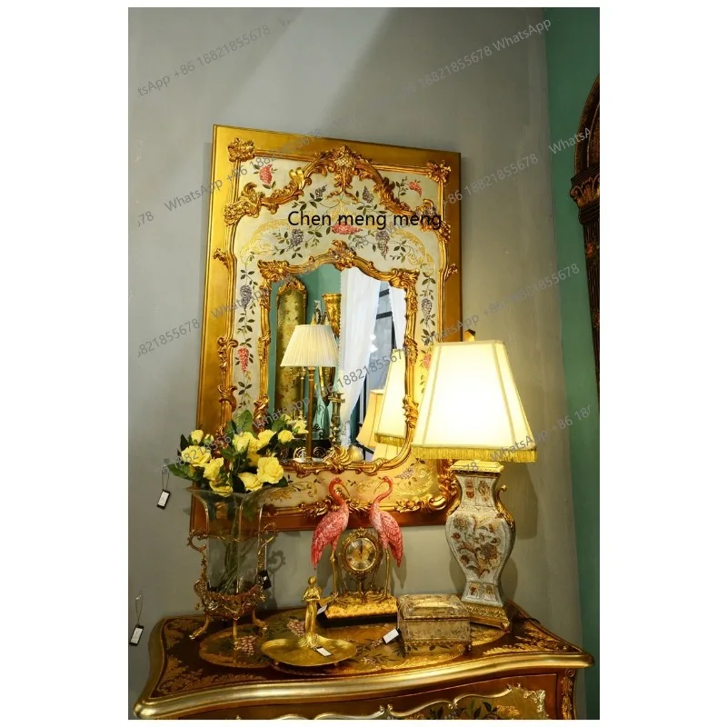 New Chinese-style golden entrance mirror villa, retro hand-painted rectangular decorative mirror