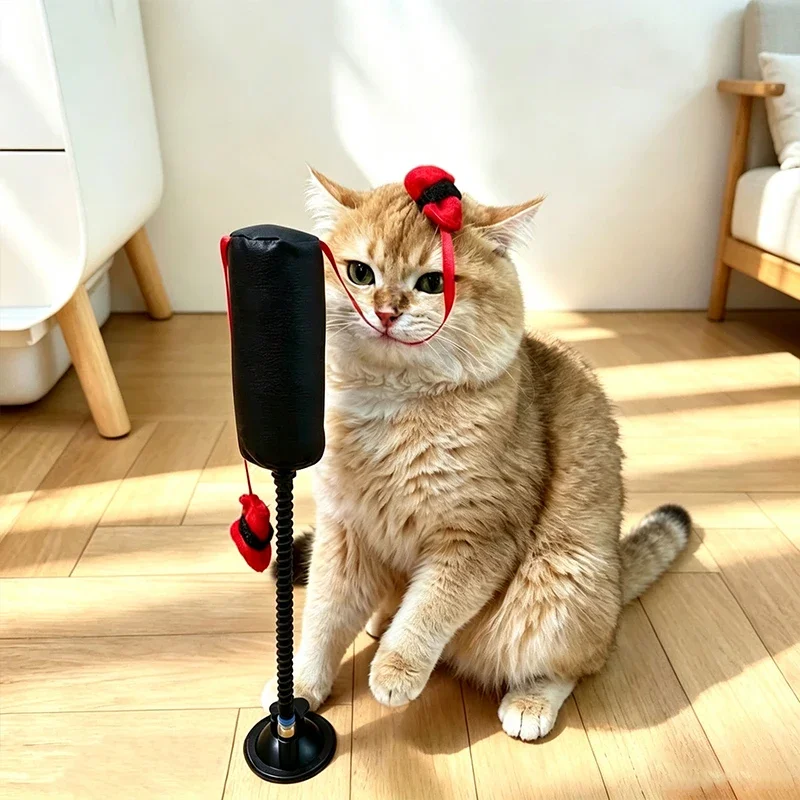 Suction Cup Cat Boxing Toy Self-standing Scratch Trainer Pet Punching Bag Toy Scratch Resistant Bite Resistant