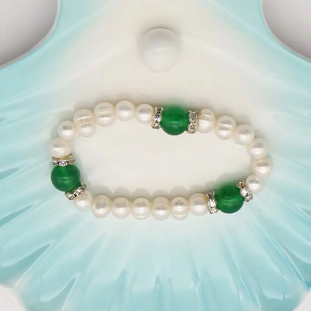 

Fashionable New Threaded Pearl And Malay Jade Creative Beaded Bracelet 1strand For Elegant Women's Parties And Everyday Wear