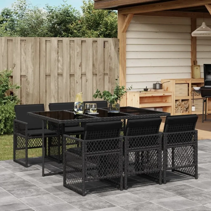 

Garden Dining Set Black PE rattan Medium Foldable