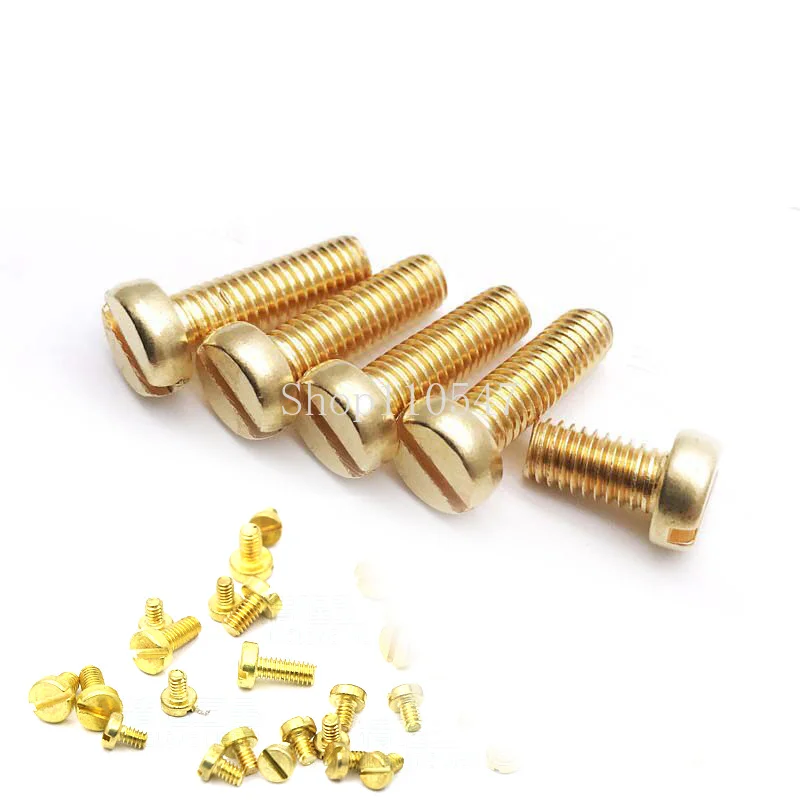 100pcs M1.2 M1.4 M1.6 M2 M2.5 M3 Brass Slotted Cap Head Column Round Cheese Head Screw Bolt Length 3 4 5 6 8 10mm DIN84 GB65