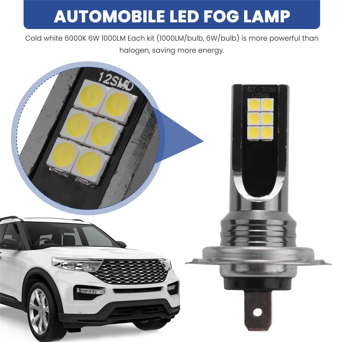 2ชิ้นการแปลง lampu depan LED H7 6W 1000LM 6000K หลอดไฟ CANbus ไร้ข้อผิดพลาด