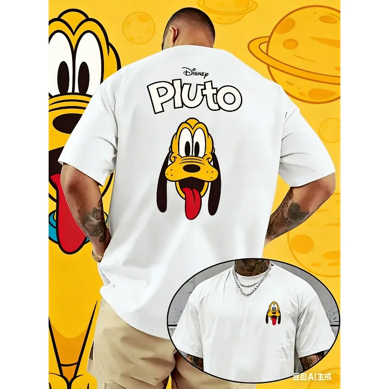 

Летняя мужская футболка с рисунком Дисней Плутон, одежда для повседневного отдыха и тематических мероприятий, хлопковая футболка унисекс с короткими рукавами, оверсайз