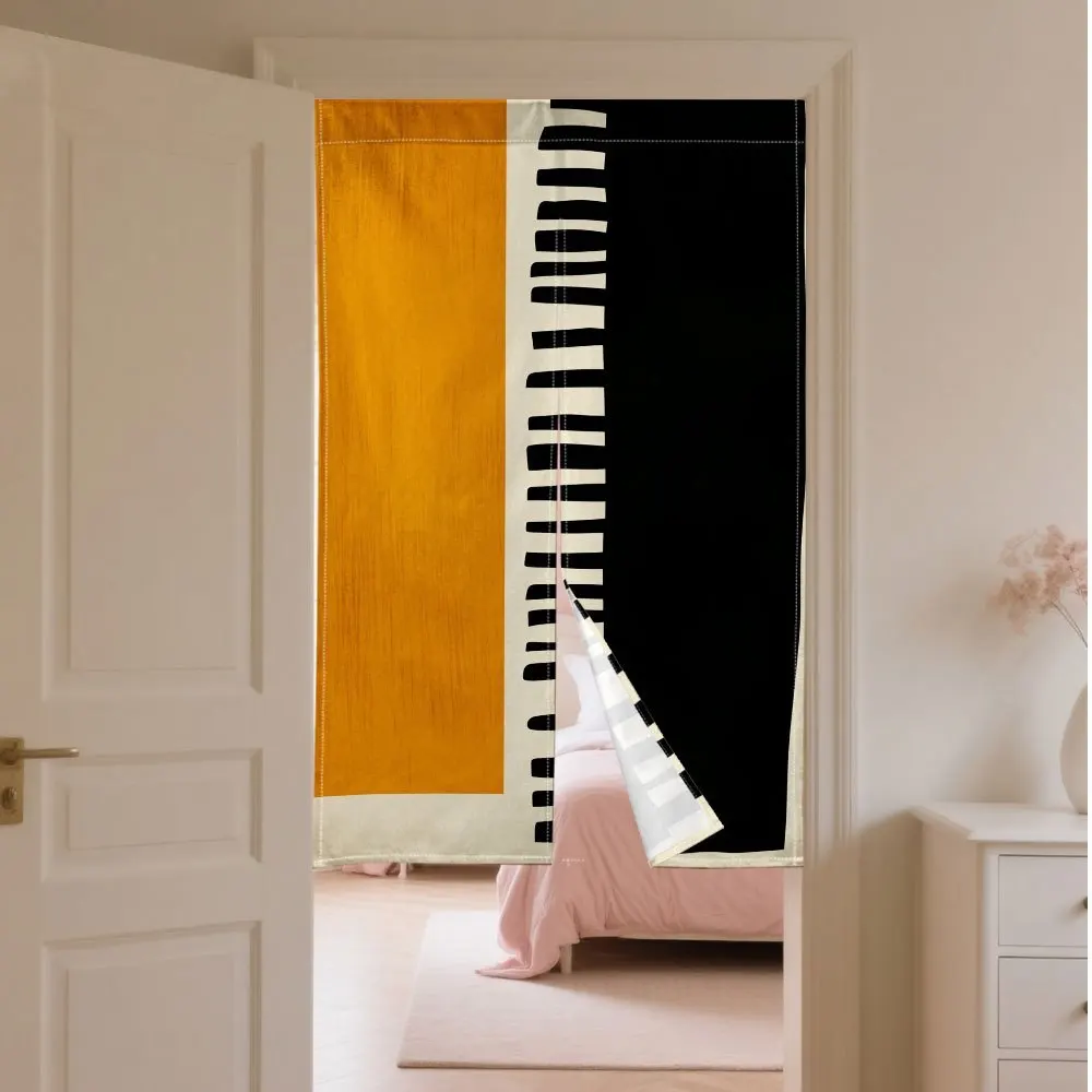 Modern Abstract Yellow Black Stripe Polyester Curtain Panel Modern Home Decor Privacy Screen Door Curtain Living Room Window Sep