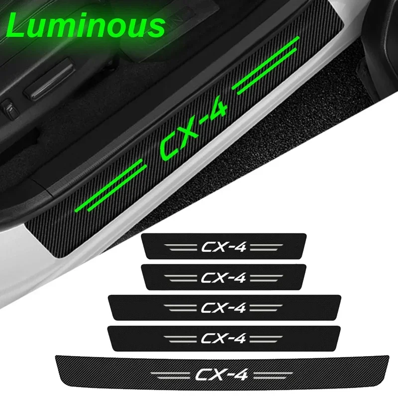 Luminous Carbon Fiber Sticker for Mazda CX4 CX-4 Logo Rear Trunk Bumper Door Sill Threshold Tape Scuff Scratch Decal Accessories