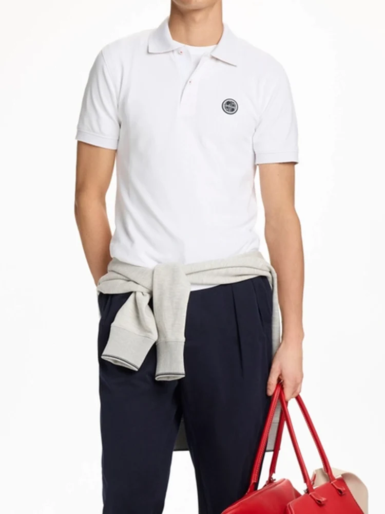 CH Rundhals-Poloshirt für Herren mit Gummi-Patch auf der linken Brust, Premium-Piqué, Kurzarm, klassische Passform, atmungsaktiv, für Büro und Alltag – Detail 2
