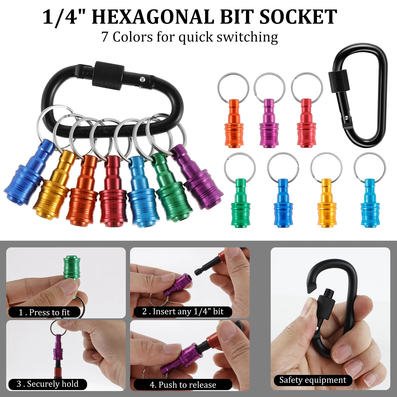 12/7Pcs Bit Holder Key Chain with 1/4