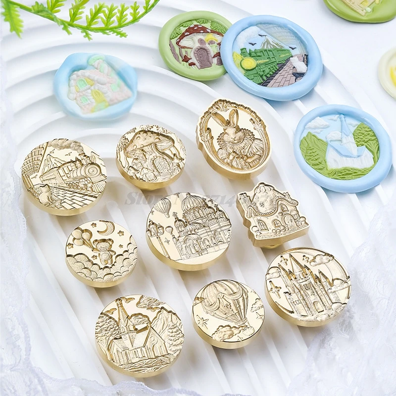 Fairytale Relief Brass Wax Seal Stamp Heads Noble Rabbit Castle Station Handmade Copper Wax Seals For Journals Invitations