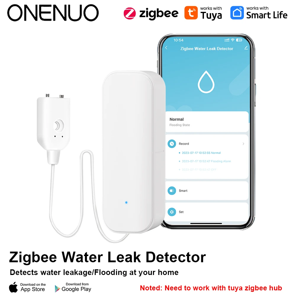 ONENUO TUYA Zigbee Water Leak Detector Water Flood Sensor Smart Life APP Remote Monitoring Flood Alert Overflow Security