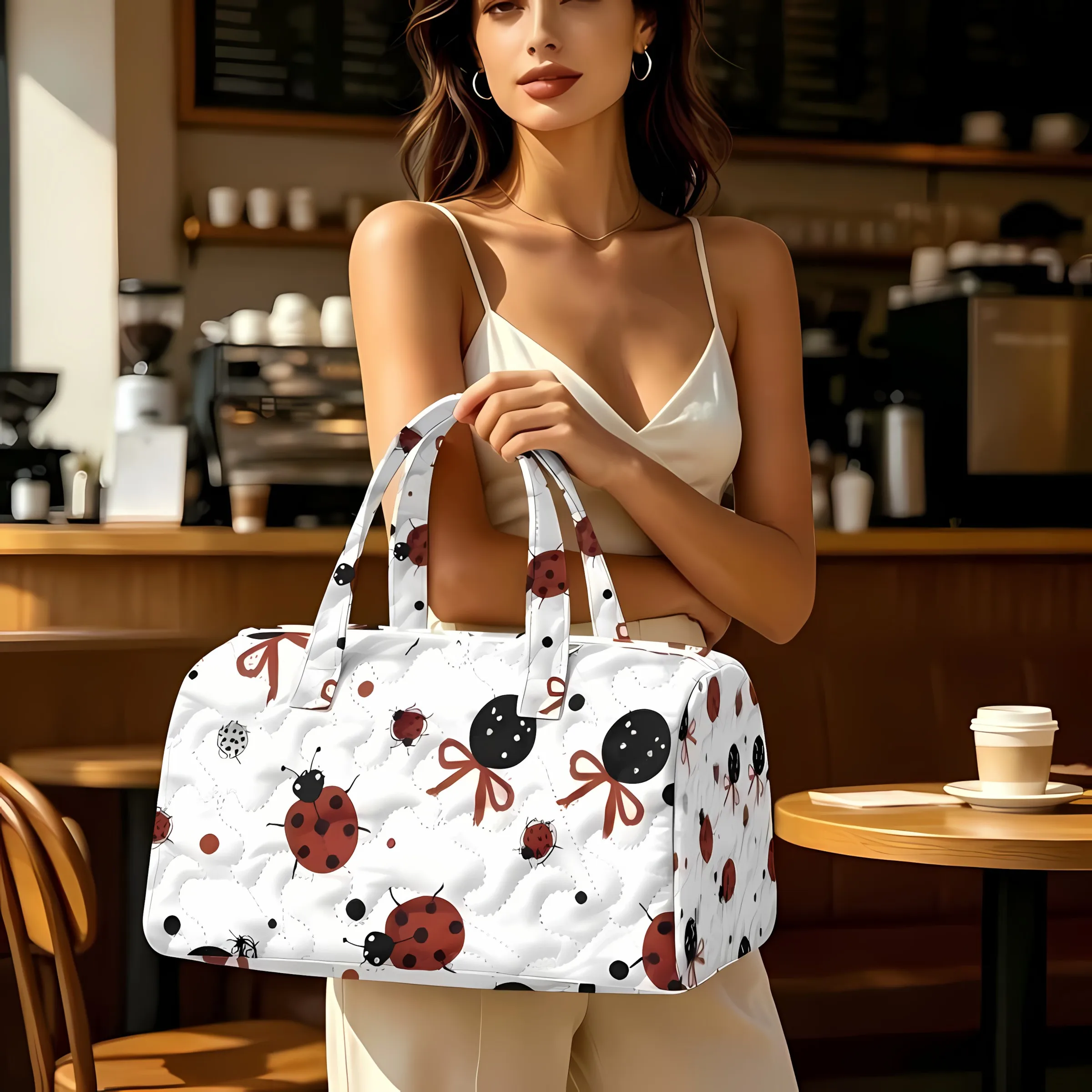 Seventh Star Ladybug Texture Design Printed Capacity Large Portable Versatile and Stylish Travel Handbag