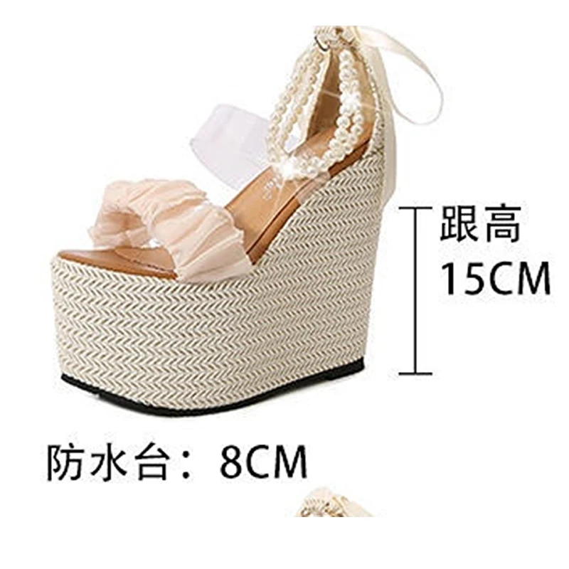 15cm 12cm 10cm Platform Wedge Shoes Silk Bohemian Fashion Women Summer Sandal Slides Beach Shoes Girls Slip on High Heel