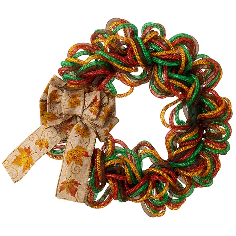 

Autumn Fall Harvest Wreath Thanksgiving Decorative Garland Rustic Wall Decor Outdoor Artificial Bowknot Front Door