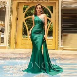 Emerald Green Satin Elegant Gowns Beaded Crystal Dresses for Wedding Party Dress One Shoulder Bridesmaid Dress Evening Gown