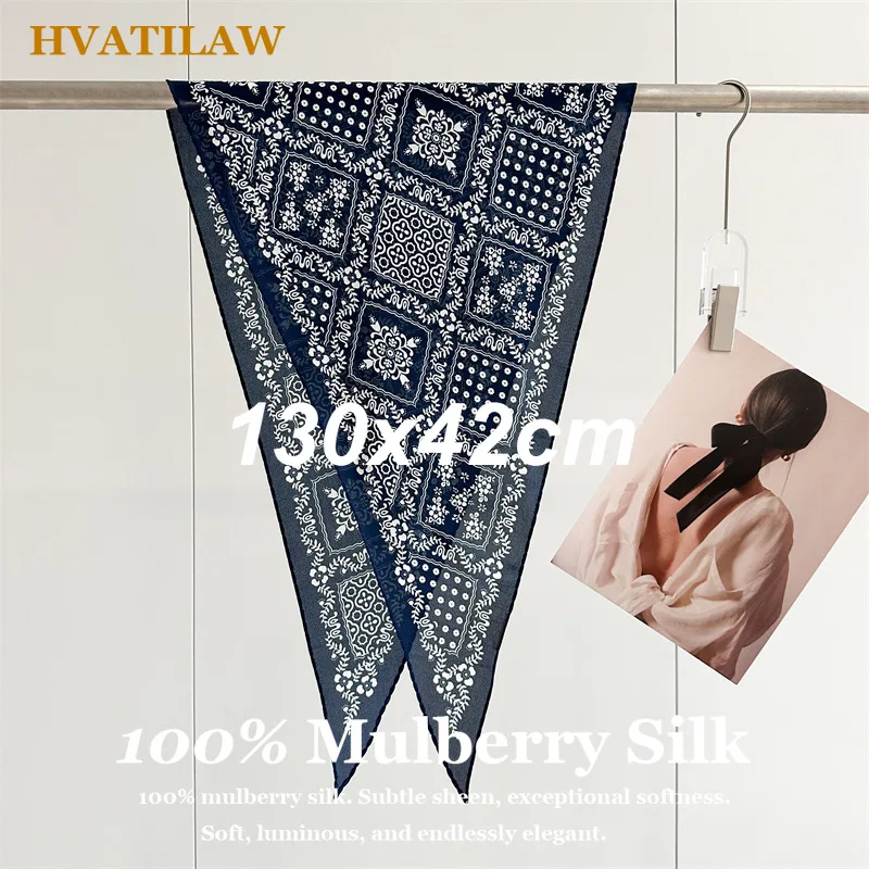 

Elegant 100% Real Silk Scarf 130x42cm Square Silk Scarf for Women Luxury Designer Print Head Scarf Hijab Bandana Neck Wrap Shawl