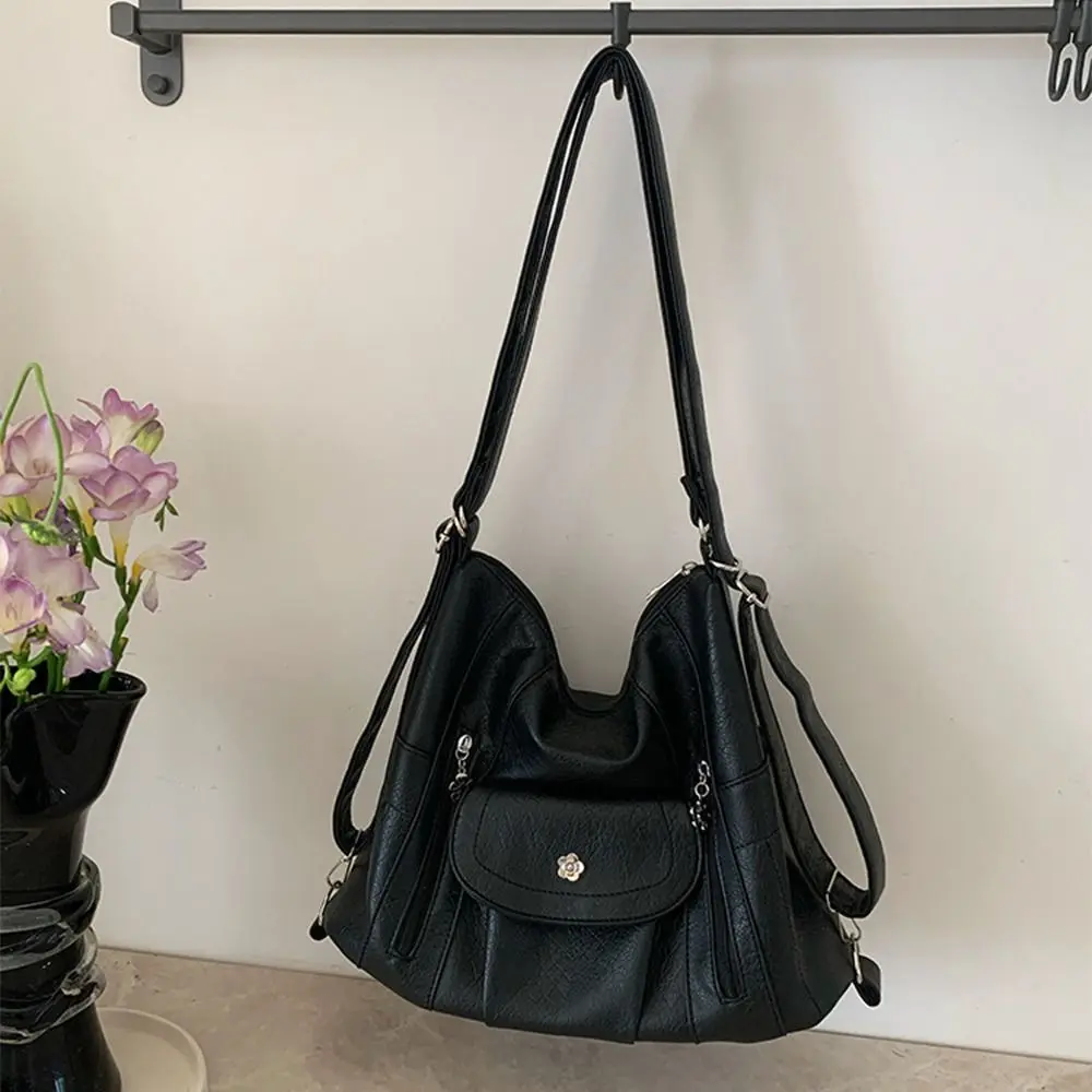 

Simple Y2K Retro Shoulder Bag Soft Leather Large Capacity Vintage Backpack Handbag Spicy Girl MotorcycleBag Streetwear