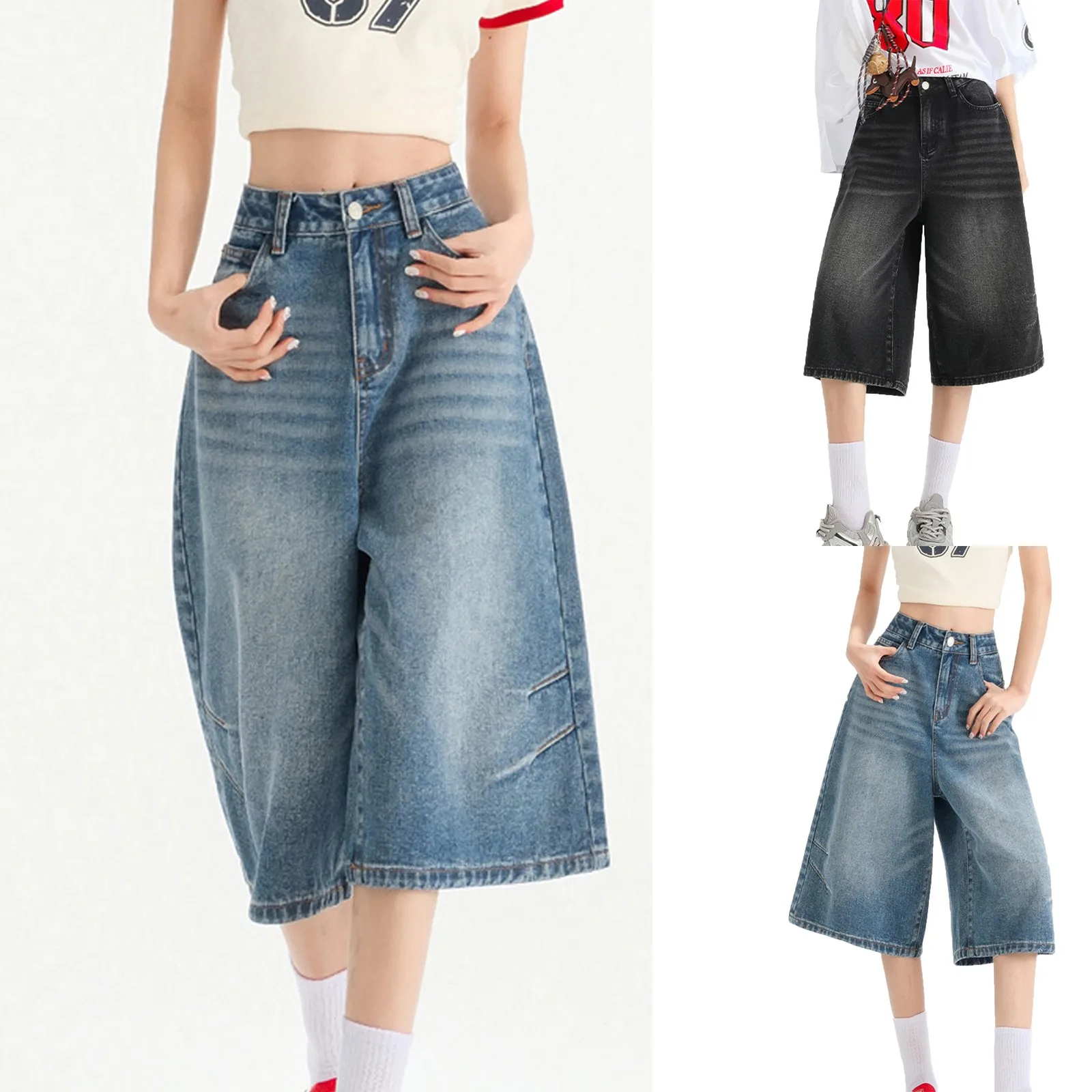 

Новые модные джинсовые джинсы для девочек Y2K Широкие мешковатые джинсы в стиле гранж Харадзюку Ковбойские корейские широкие брюки средней длины в стиле панк в стиле ретро