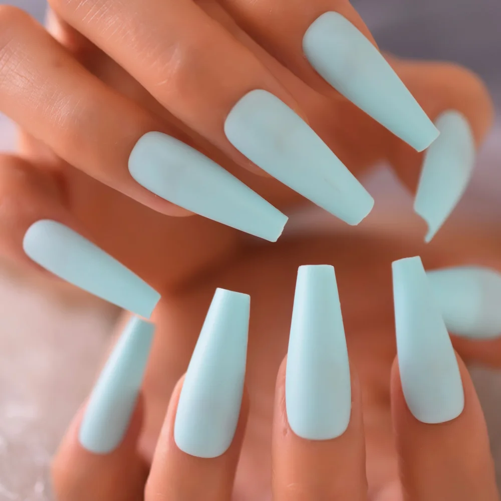 Light Green Coffin Matte Press On Nails Extremely Long Salon Quantity Nail Art Tips Frosted Fashion Tip for Fingers