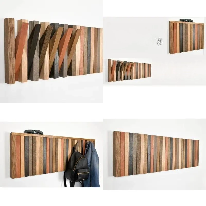 Creative Eco Friendly Wooden Wall Mounted Coat Rack with 5 Metal Hooks Mirror Finish Includes Packaging Box