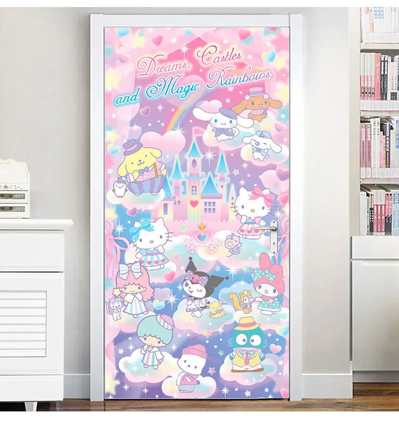 Sanrio Cinnamoroll Kuromi Mymelody Cartoon Removable Door Stickers Wallpaper For Self-adhesive 3d Bathroom Sticker Room Decor