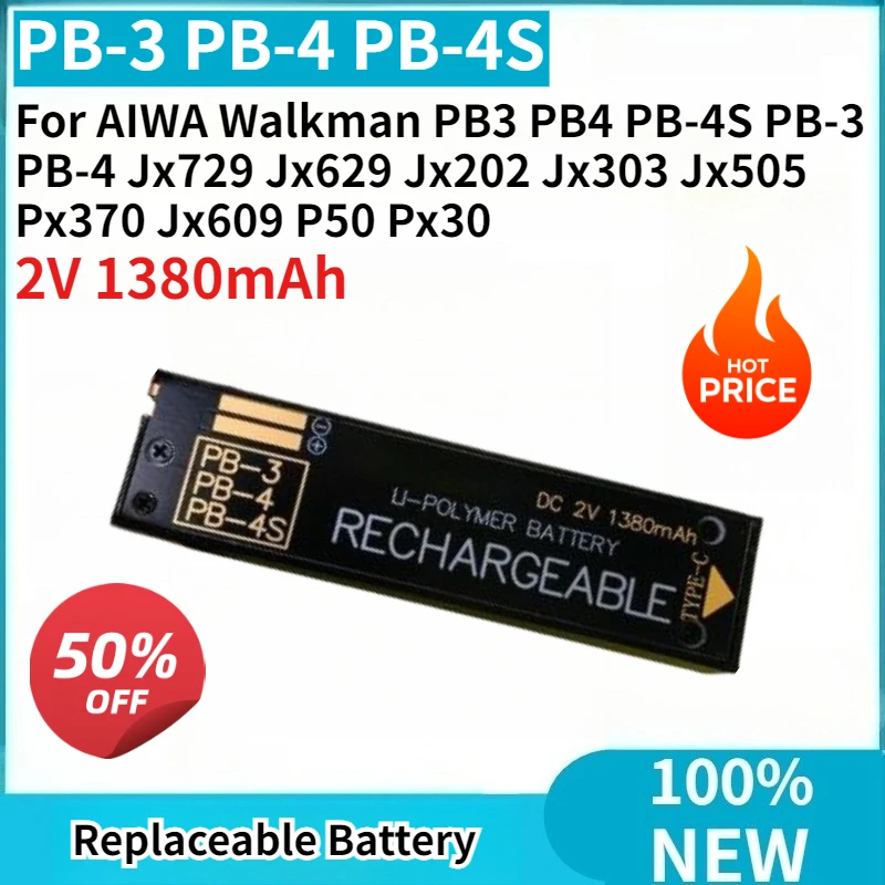 New Replaceable Battery 2V 1380mAh for AIWA Walkman PB3 PB4 PB-4S PB-3 PB-4 Jx729 Jx629 Jx202 Jx303 Jx505 Px370 Jx609 P50 Px30