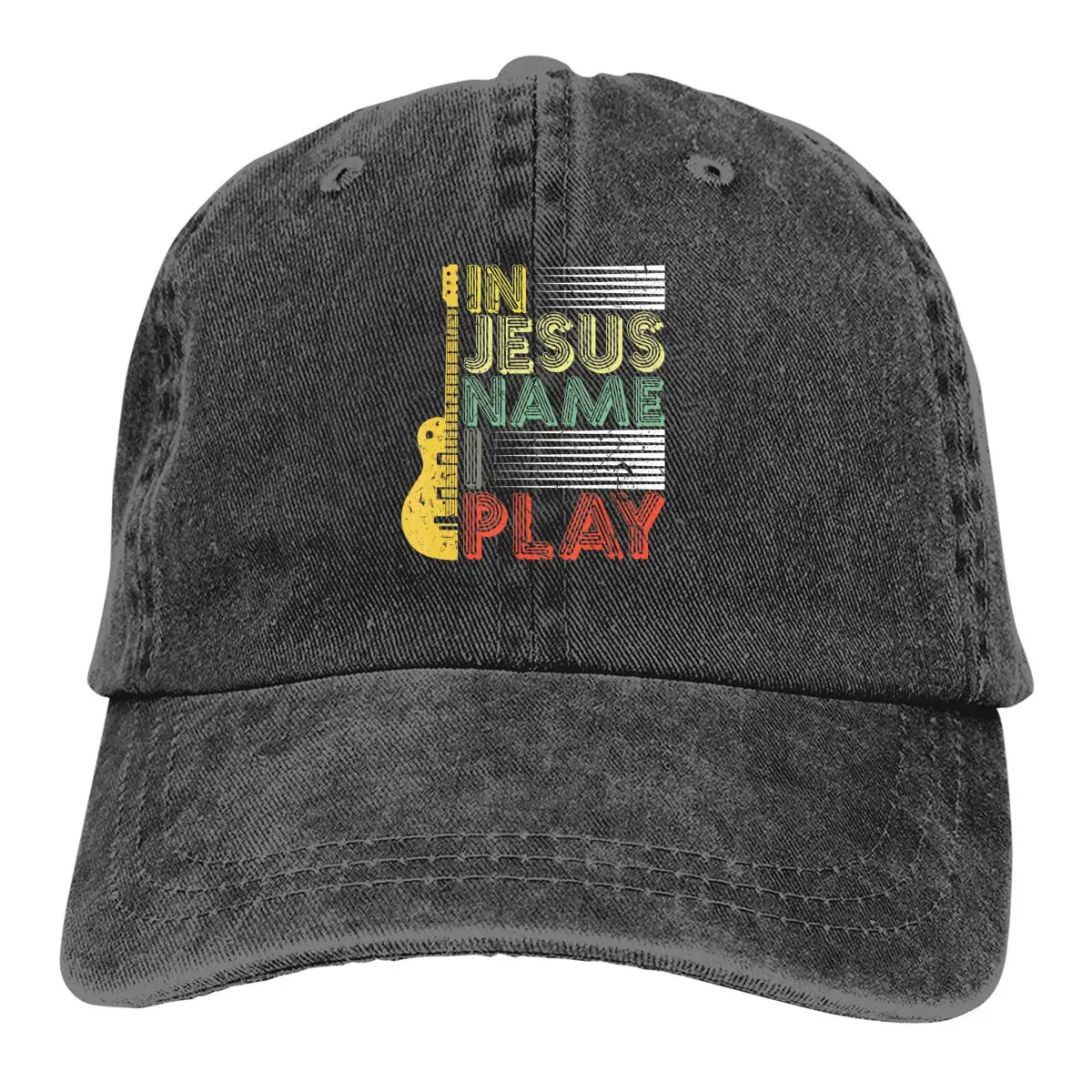 

Washed Men's Baseball Cap In Jesus Name I Play Guitar Trucker Snapback Cowboy Caps Dad Hat Jesus Golf Hats