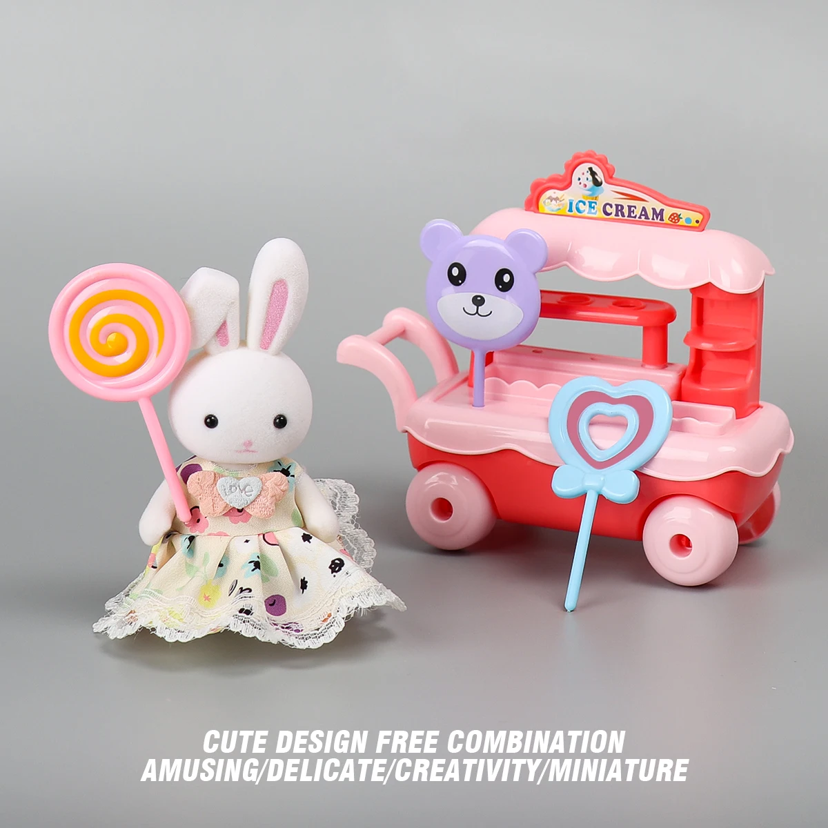 1:12 Baby Girls Pretend Play House Role-Play Toy Ice Cream Truck Simulated Shopping Bunny Set Children Accessories For Gifts