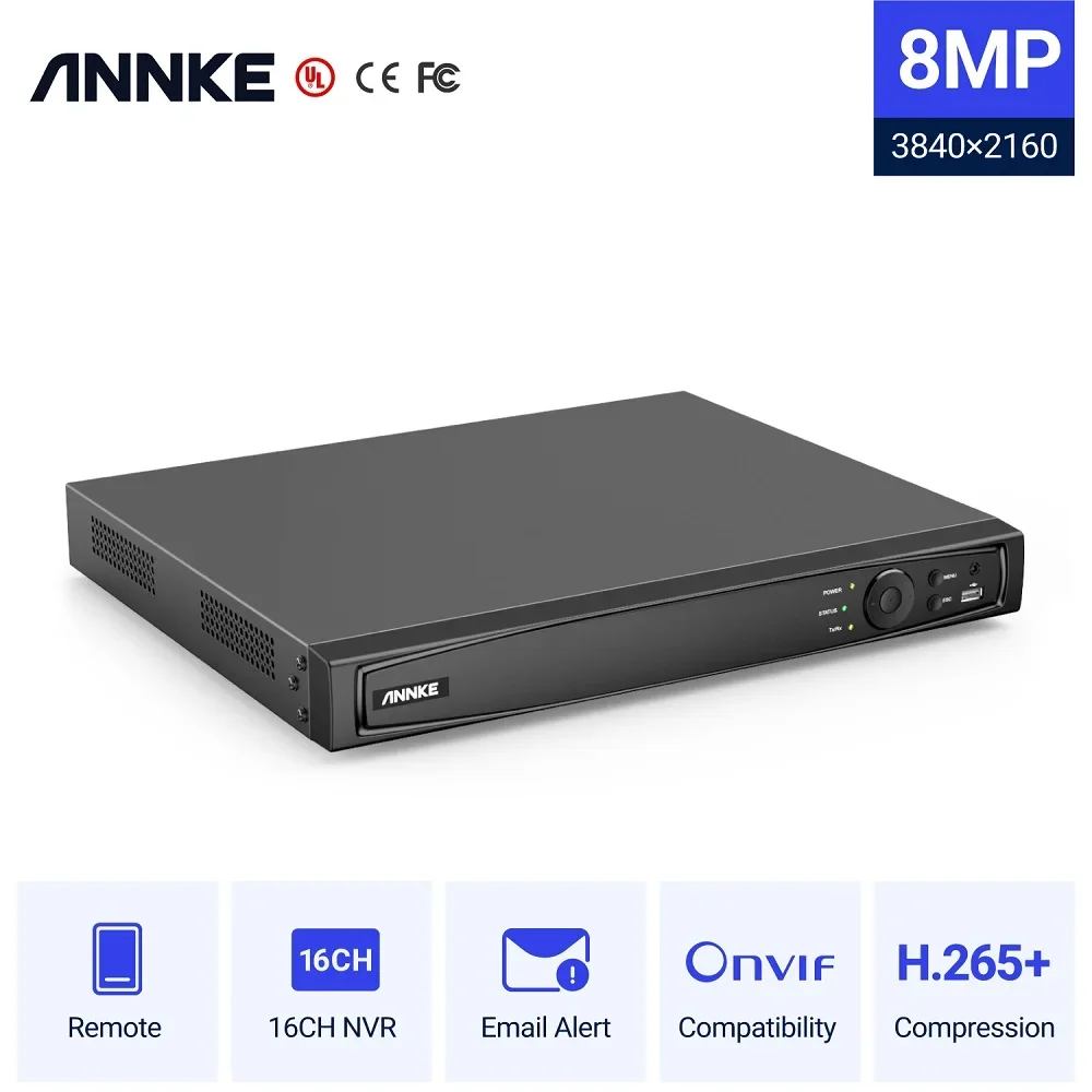 

ANNKE 16CH Motion Detection 2SATA NVR H.265 PoE Network Video Recorder 4K Ultra HD Smart Playback Recorder NVR