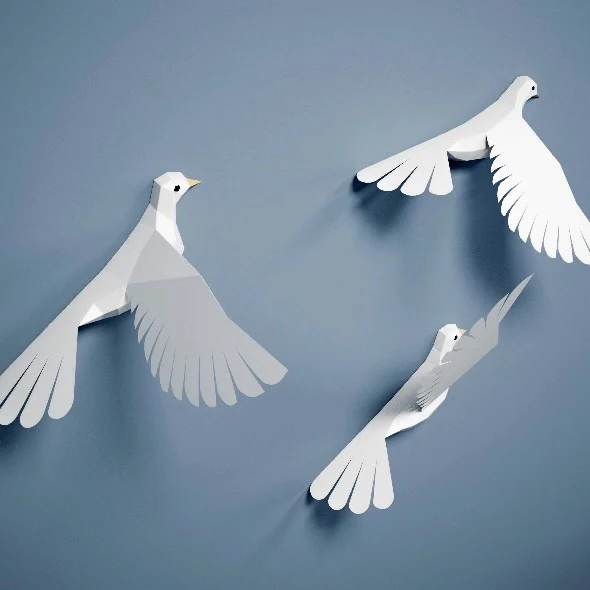 Peace dove creative wall decoration geometric bird wall hanging pure white Nordic window home decoration paper mold diy original