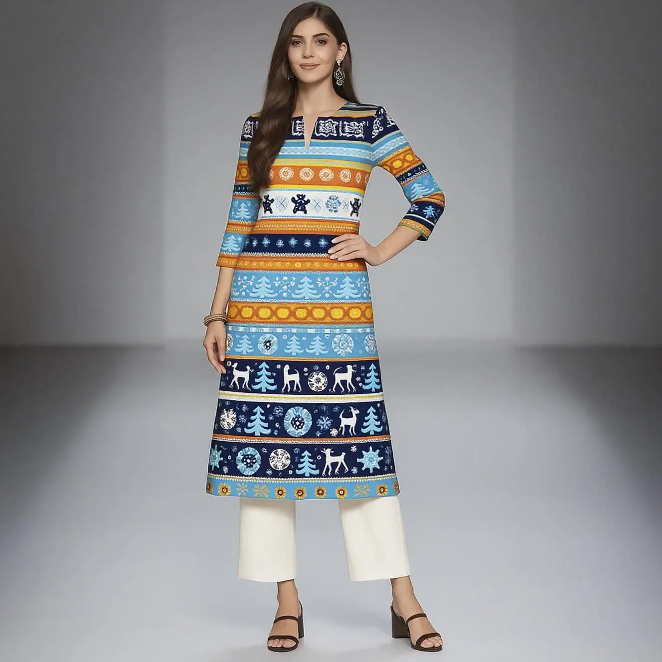 Muslim Kurt Christmas Women's Casual Fashion Comfortable Dress Long Sleeve Straight Tube Casual Ethnic Arabian Dress