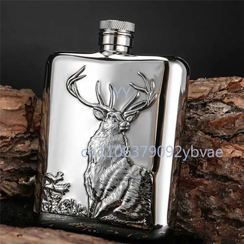 

Stainless Steel Hip Flask 6 Oz Deer Pattern Whiskey Pocket Bottle Portable Alcohol Flask 200-300ML