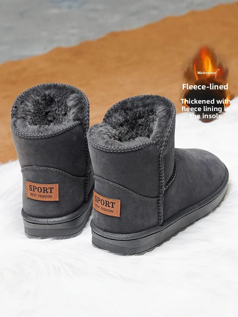 Thickened Fleece Lined Winter Snow Boots Men's Waterproof Non-Slip Cotton Shoes Bread Boot Style Casual Short Tube Boots