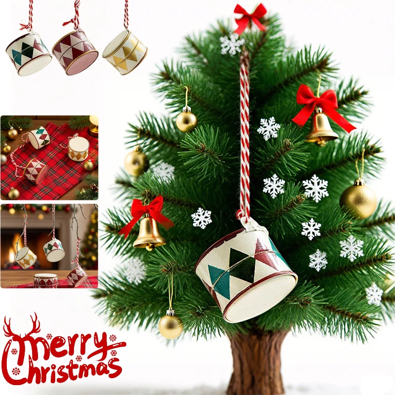 

Christmas Party Hanging Decoration Iron Drum Christmas Small Pendant for Tree Room Party Holiday Shopping Mall Adornos Navideños