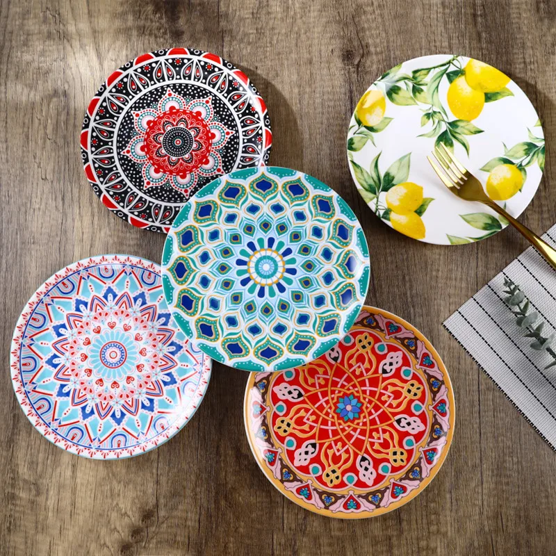 

European Ceramic Tableware Bohemian Style Home Dinner Plate High Beauty Kitchen Dishes Personalized Steak Pasta Food Plate Set