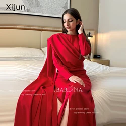 Xijun Modest Red Evening Dresses Saudi Arabic Women Long Sleeves Formal Prom Gowns Occasion Party Dress Vintage Celebrity 2023