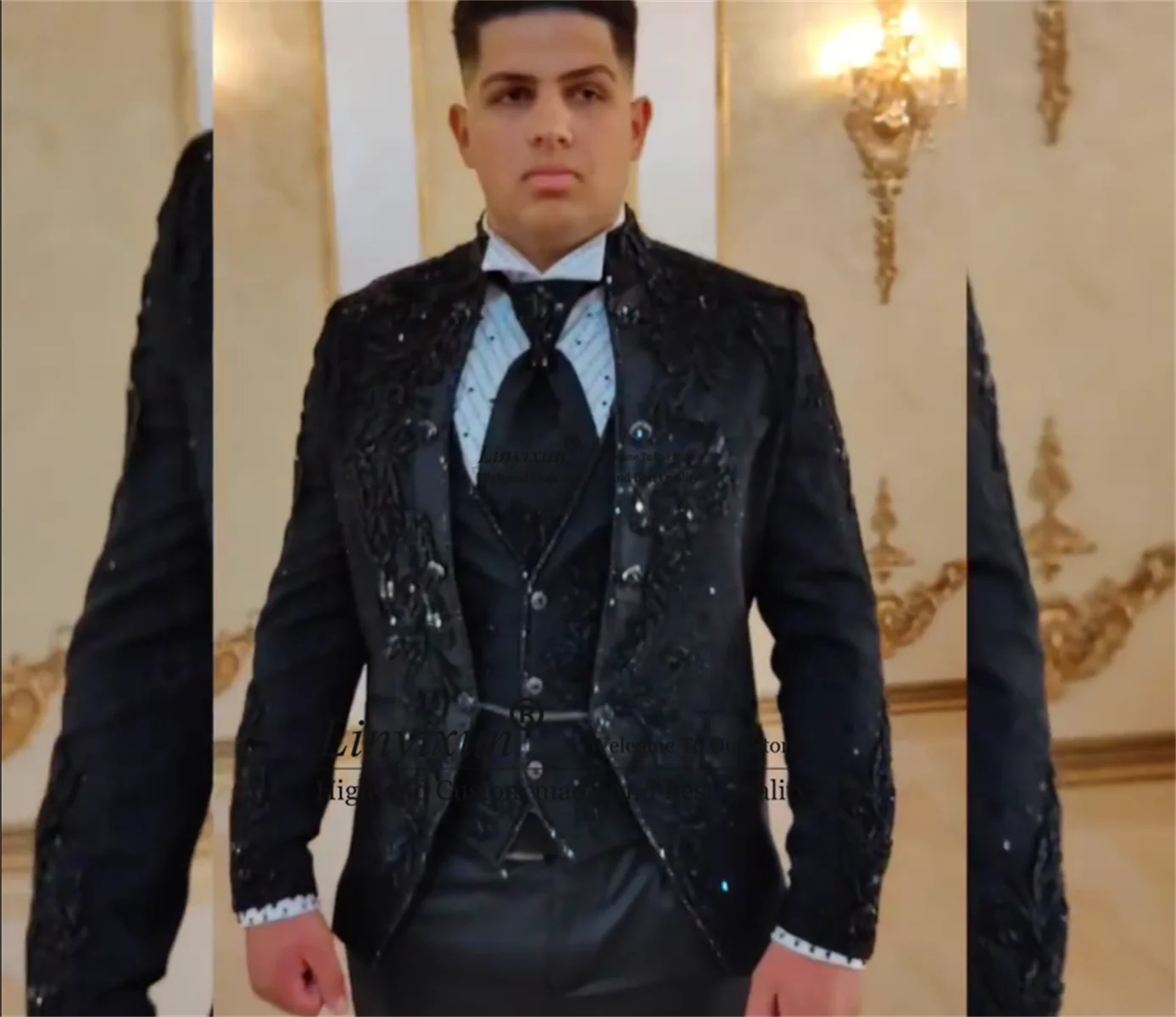 Luxury Italian style Diamonds Men Suits 3 Pieces Sets Groom Wedding Tuxedos Male Party Prom Blazers Slim Fit trajes para hombre