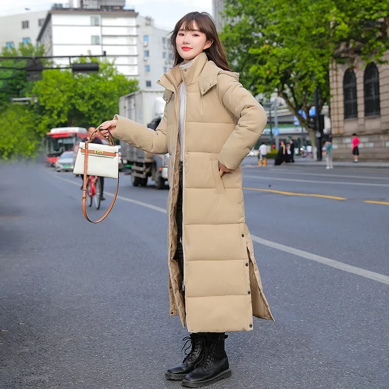 Doudoune à capuche pour femme, veste rembourrée extra longue, col montant, version coréenne d'Att, optique décontractée, document solide, chaud pour l'hiver