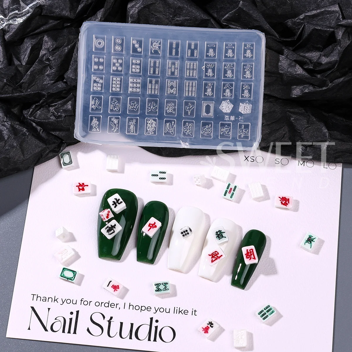3D Mini Mahjong Silicone Nail Art Mold Chinese Mahjong Tile Dice Soft Template DIY Fun Carving Accessory Manicure Tools Supplies