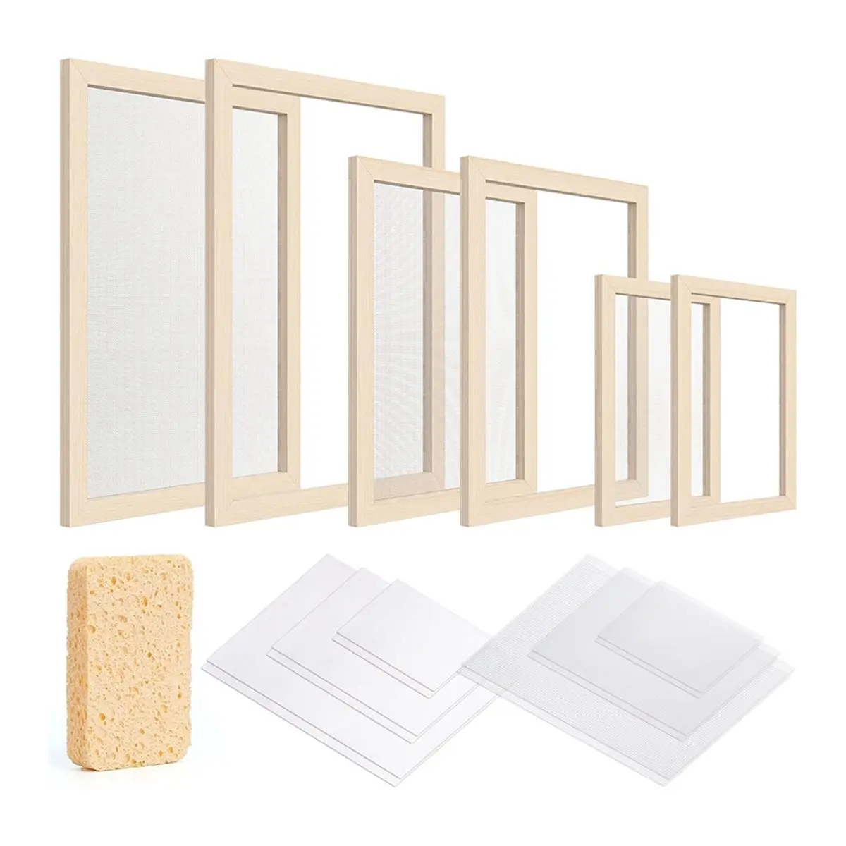 3 Pieces Paper Making Frame Kit, Papermaking Mould and Deckle with Mesh, Absorbent Paper and Sponge for Kids