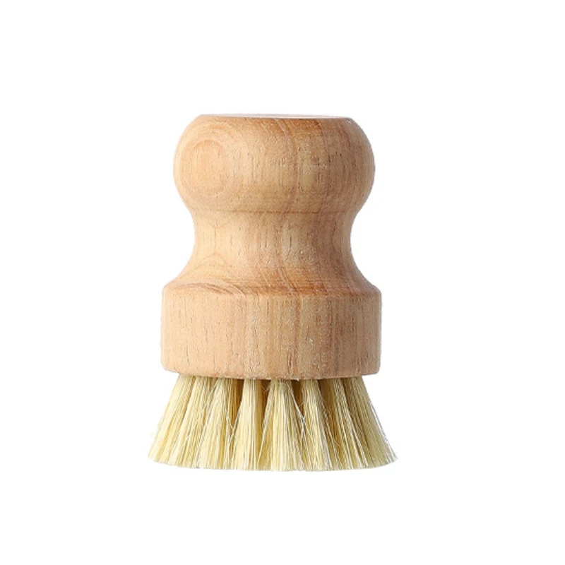 Kitchen Natural Sisal Hemp Mini Dishwashing Brush, Household Fruit Vegetable Cleaning Coconut Brown Pot Brush Bamboo Circle 1Pcs